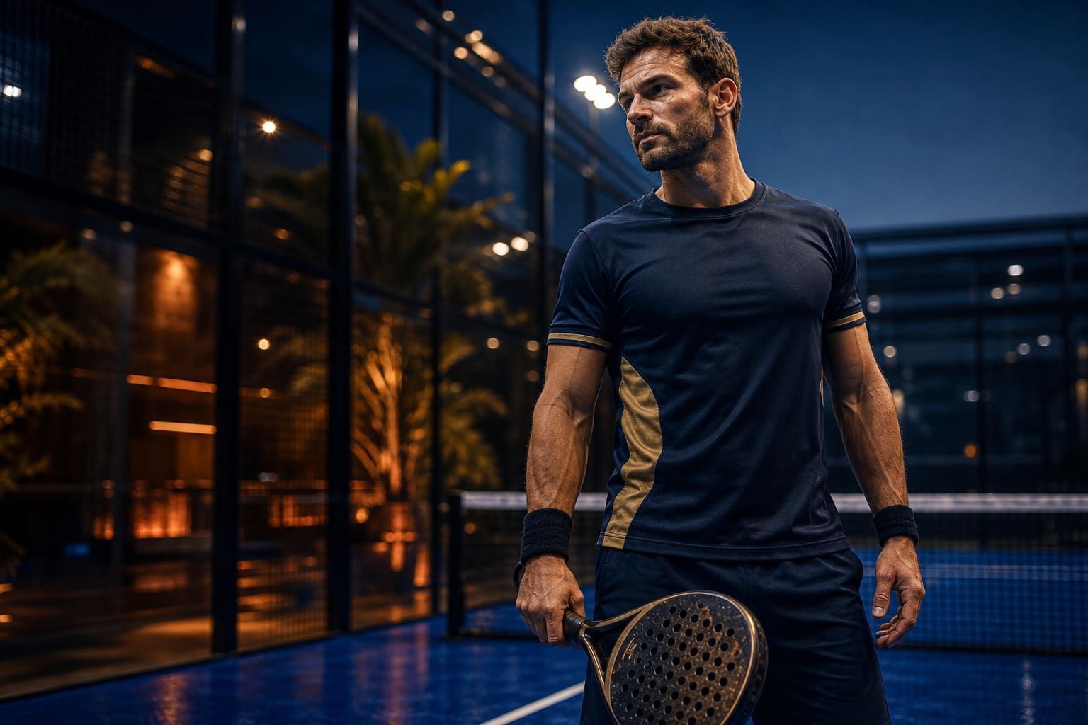 Padel player focused on the ball during a rally, representing deliberate practice with a well-matched partner.